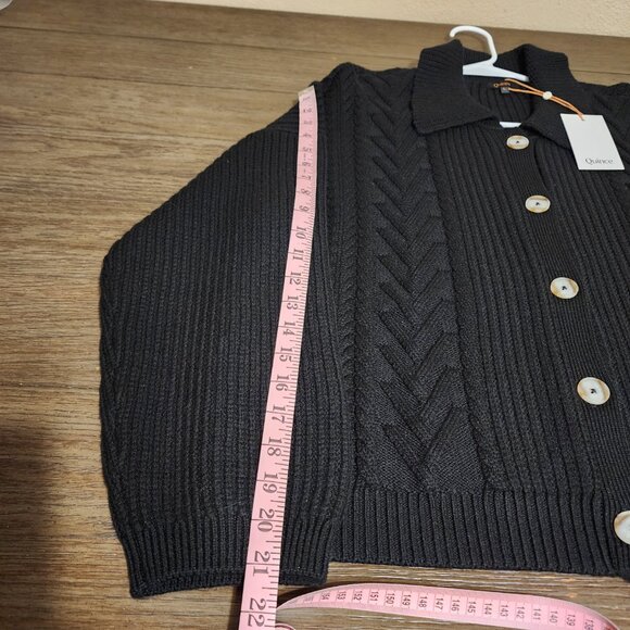 Quince Women’s Merino Wool Collared Cardigan NWT Black Large - Picture 5 of 9
